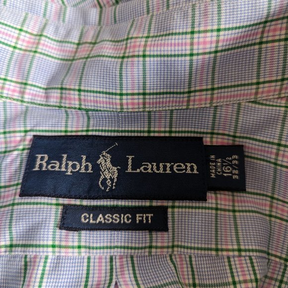 Ralph Lauren Shirt Mens button down Blue Plaid Shirt Logo Size 16.5 - Picture 9 of 9